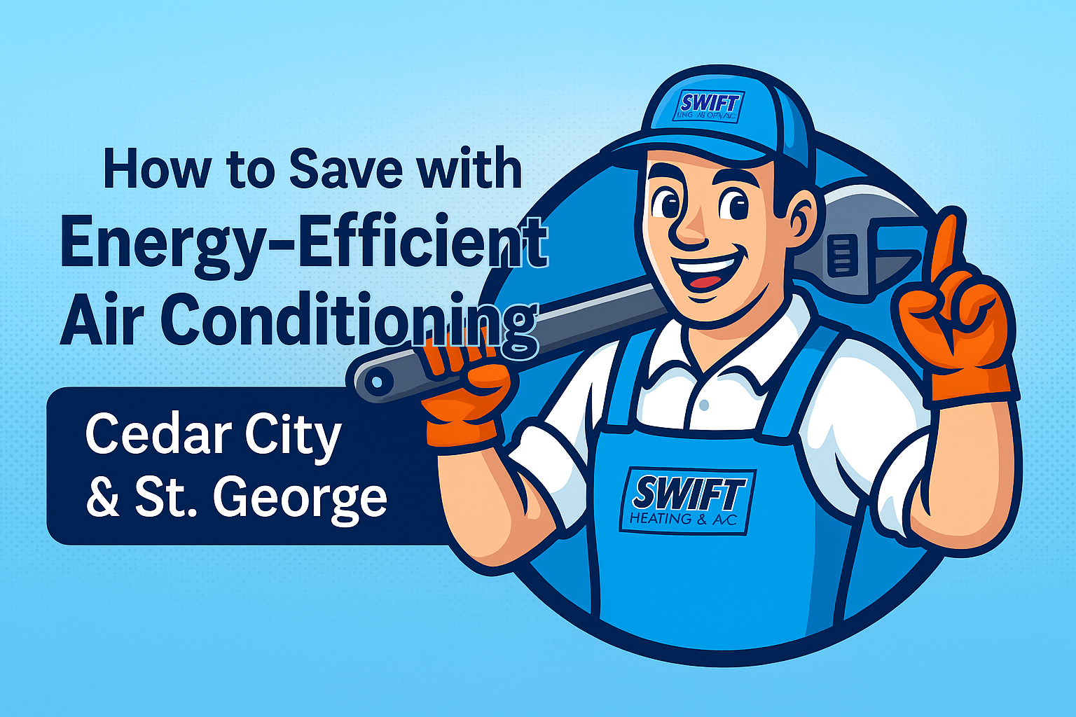 Swift Heating & A/C mascot promoting energy-efficient air conditioning in Cedar City and St. George