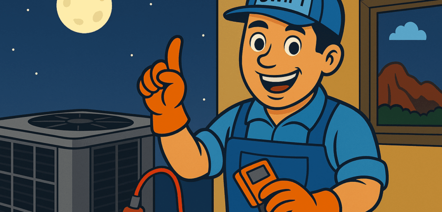 HVAC technician performing emergency AC repair St. George at night