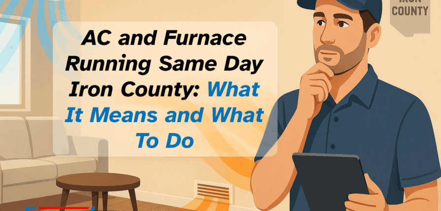 Swift Heating & A/C technician diagnosing why AC and furnace are running the same day in an Iron County home.
