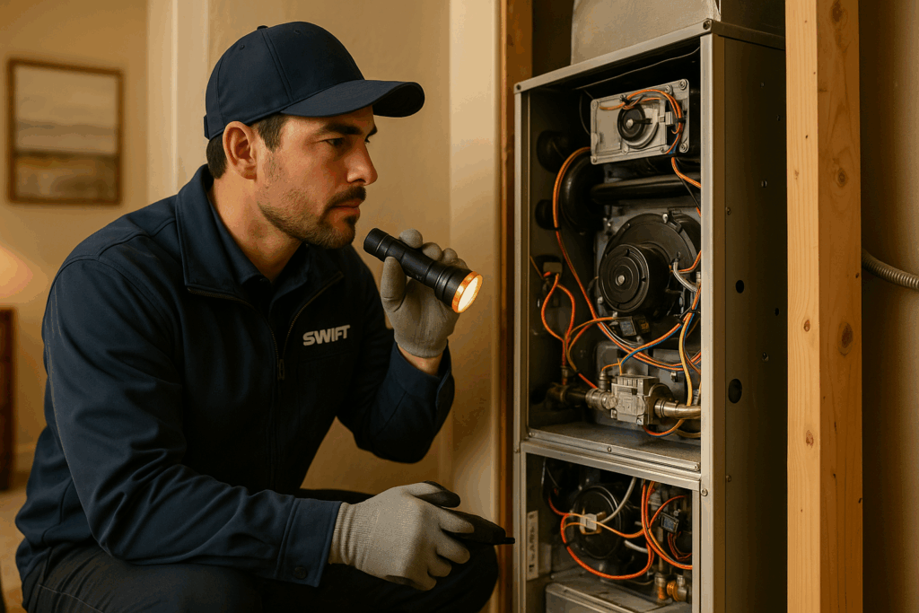 Swift technician performing a furnace tune-up in Cedar City, Southern Utah