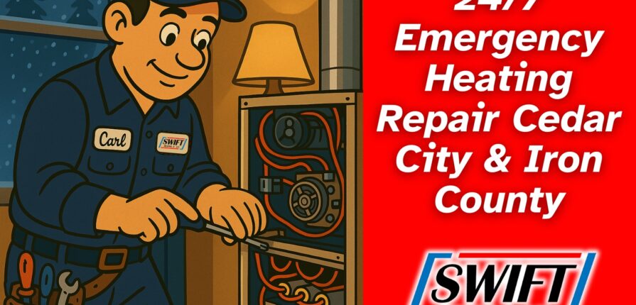 Technician performing emergency heating repair Cedar City home