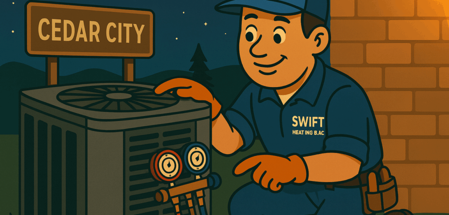 emergency HVAC Cedar City technician repairing outdoor AC unit