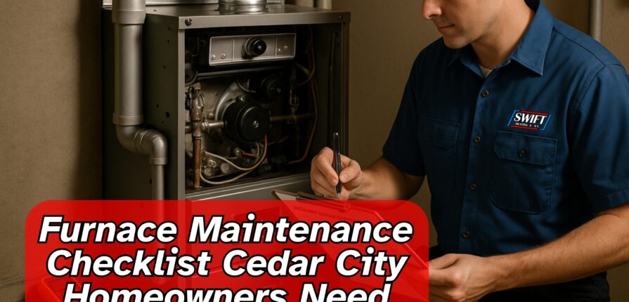 Technician completing furnace maintenance checklist Cedar City homeowners need