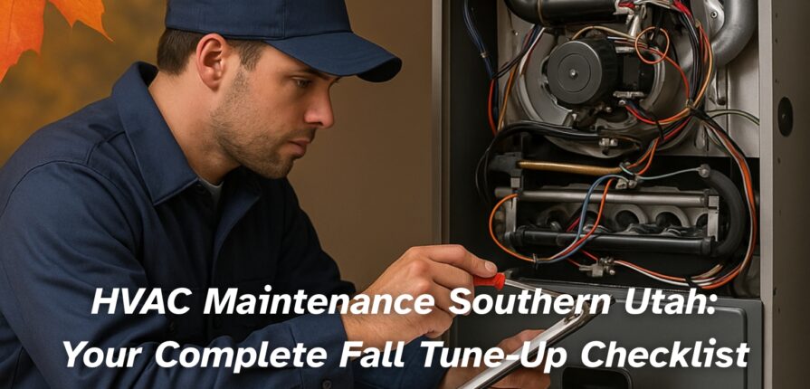 technician performing fall HVAC maintenance on a furnace in Southern Utah