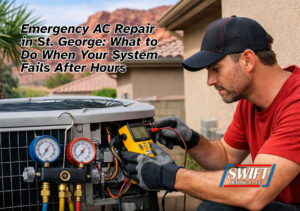 Emergency AC repair St. George technician servicing outdoor unit