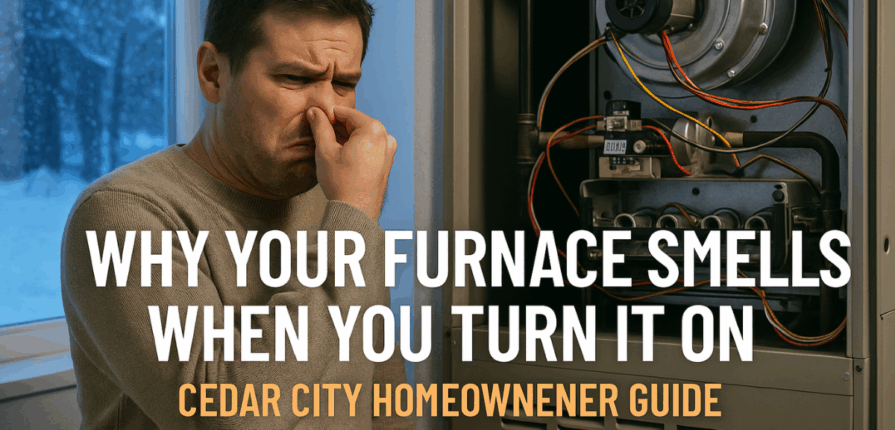 furnace repair Cedar City technician inspecting furnace