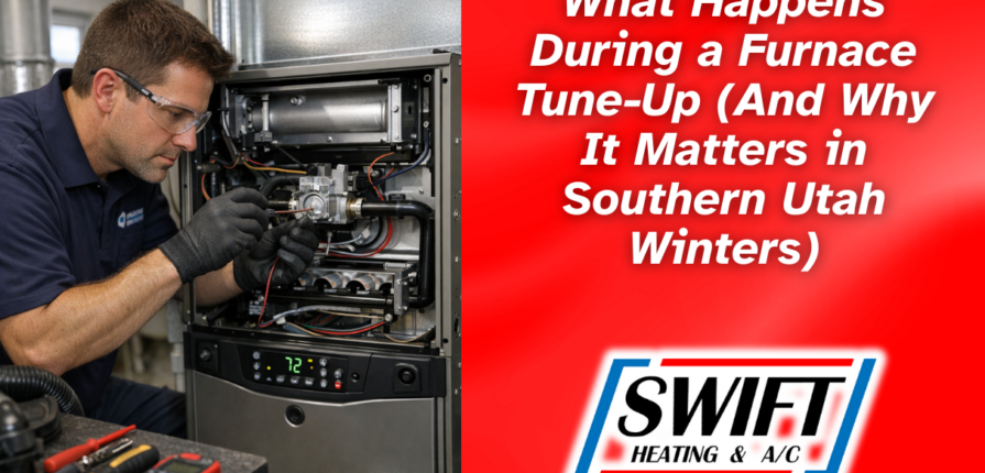 furnace tune-up Southern Utah technician inspecting furnace